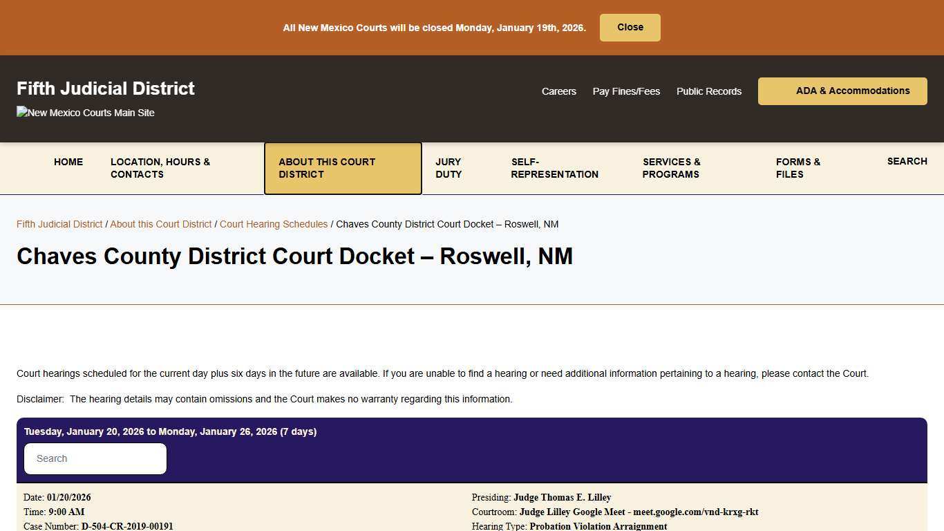 Chaves County District Court Docket - Roswell, NM - Fifth Judicial District
