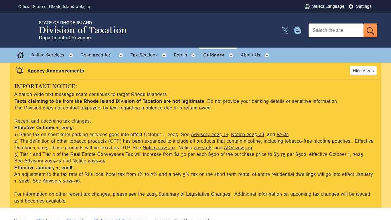 Income Tax Delinquents | RI Division of Taxation