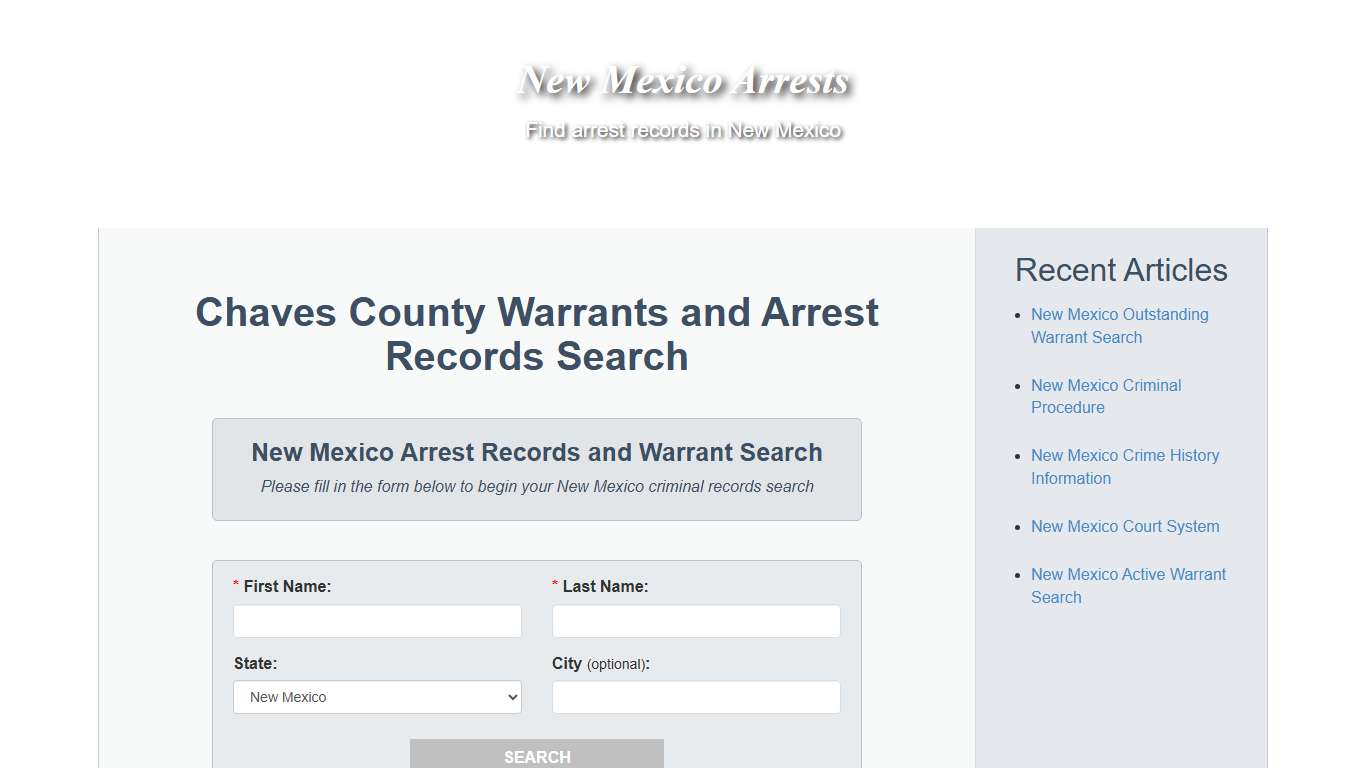 Chaves County Warrants and Arrest Records Search - New Mexico Arrests